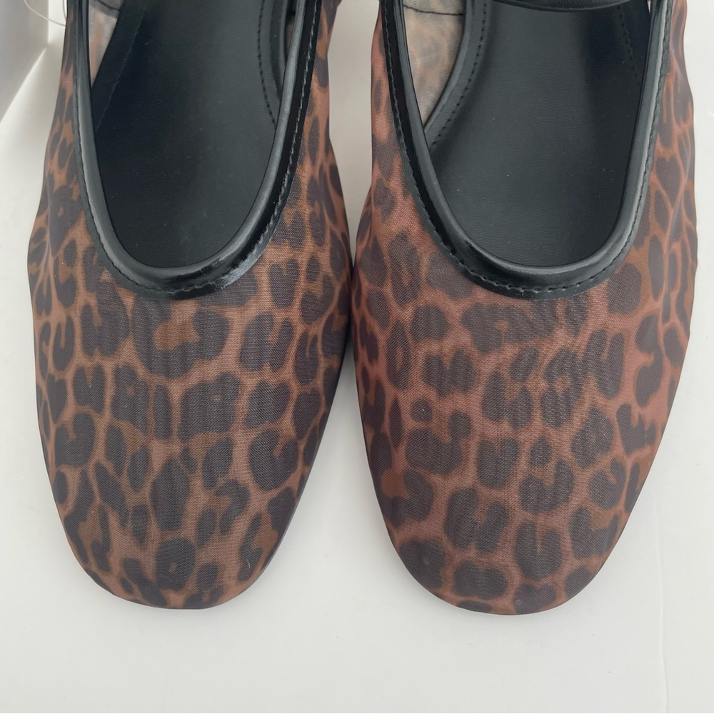 H&M Mesh Mary Jane Ballet Flats NWT Black Brown Leopard Print Size 8 - Picture 4 of 12
